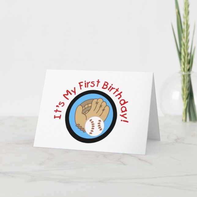 Baseball and Glove 1st Birthday Tshirts and Gifts Card (Front)