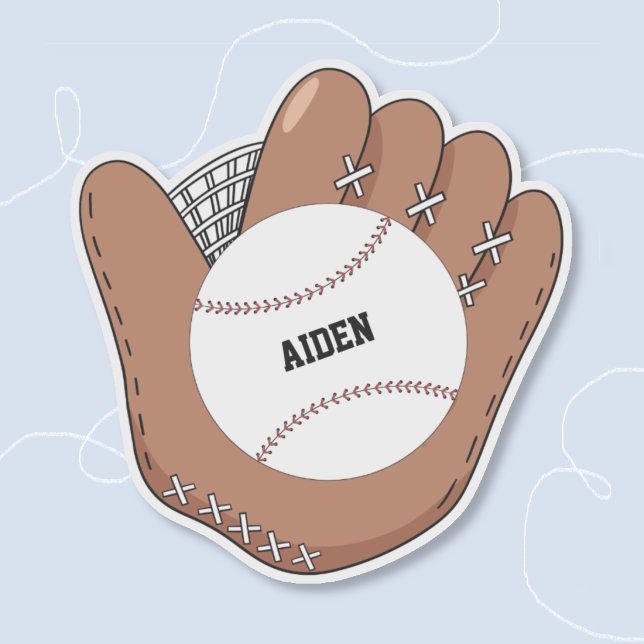 Baseball and Mitt Doodle Kid Vinyl Sticker (Baseball and mitt doodle kid vinyl sticker with name.)