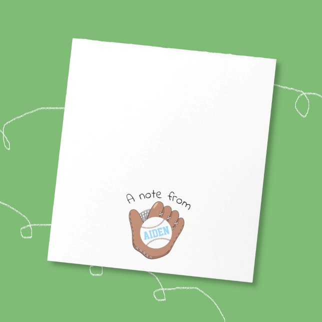 Baseball and Mitt Personalised Boy Notepad (Cute baseball personalized notepad for kids . )