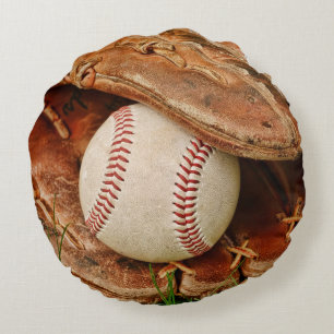 Baseball and Old Mitt in the Summer Grass Round Cushion
