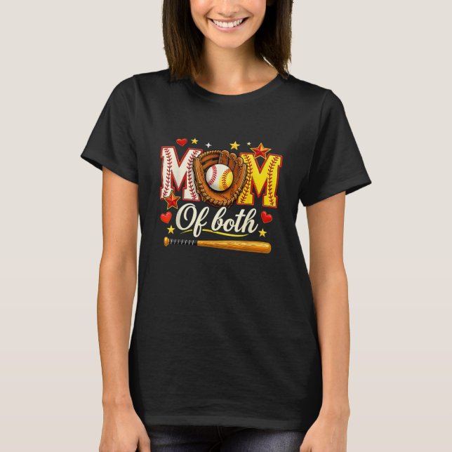Baseball and Softball Mom of Both Heart Stars Tee (Front)