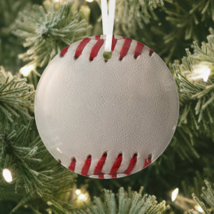 Baseball and Softball Red Stitching Glass Tree Decoration