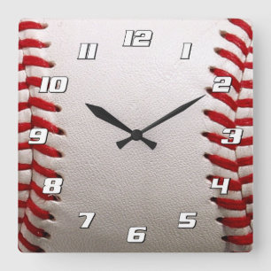 Baseball and Softball Red Stitching Square Wall Clock