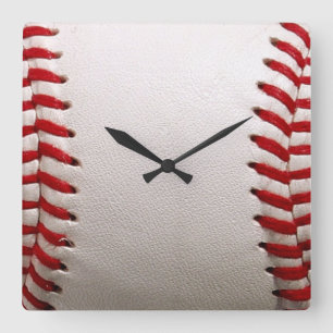 Baseball and Softball Red Stitching Square Wall Clock