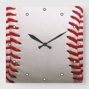 Baseball and Softball Red Stitching Square Wall Clock