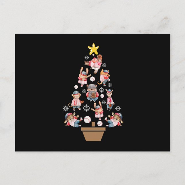 Baseball Animals Christmas Tree Postcard (Front)