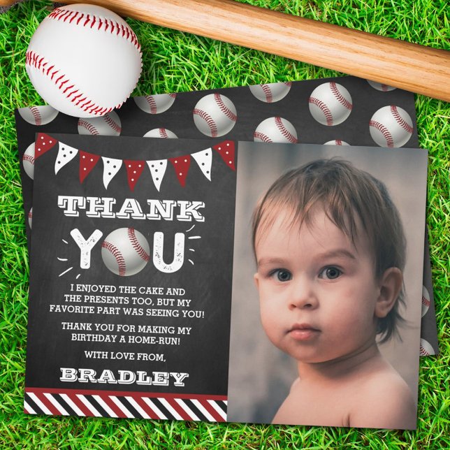 Baseball Any Age Birthday Photo Thank You Card (Creator Uploaded)