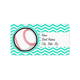 Baseball; Aqua Green Chevron Label