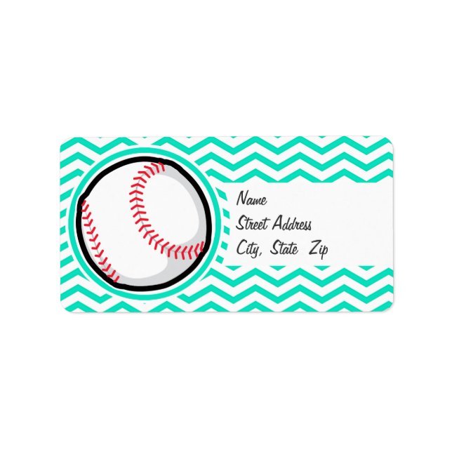 Baseball; Aqua Green Chevron Label (Front)