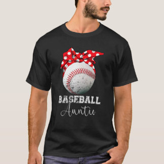 Baseball Auntie Vintage Messy Bun Ball  Mothers Da T-Shirt