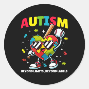 Baseball Autism Awareness Colourful Puzzle Heart F Classic Round Sticker