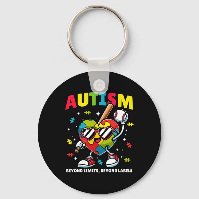 Baseball Autism Awareness Colourful Puzzle Heart F Key Ring (Front)