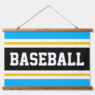 BASEBALL Azure Blue Black Yellow White Stripes  Hanging Tapestry