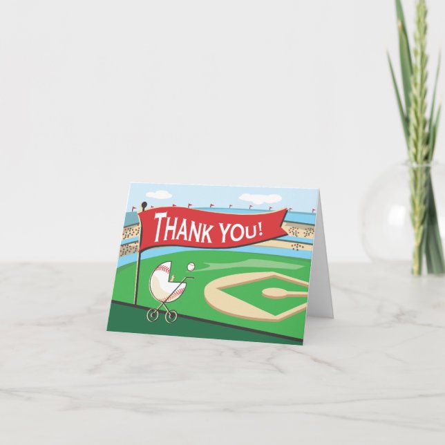 Baseball Baby Carriage Thank You Card (Front)