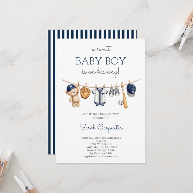 Baseball Baby Shower Boy Invitation (Front/Back In Situ)