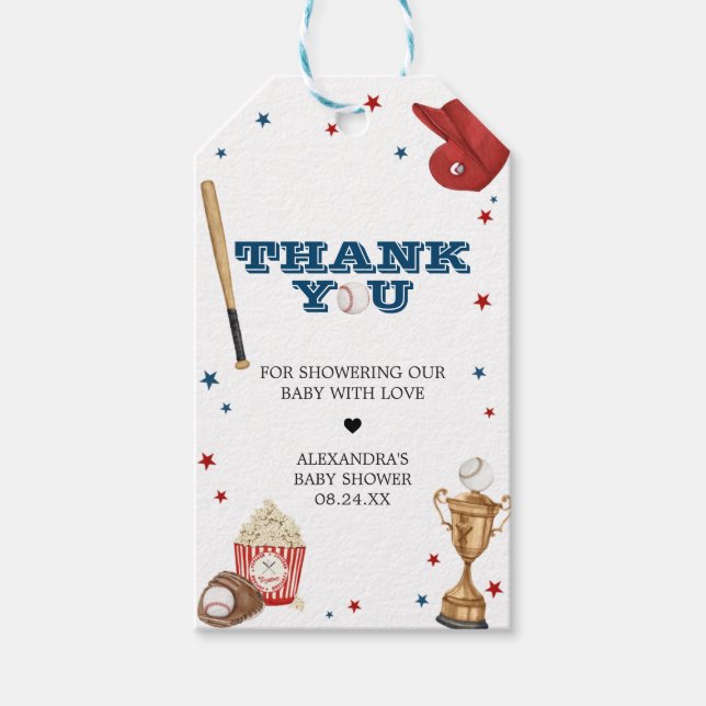 Baseball Baby Shower Favour Tags (Front)