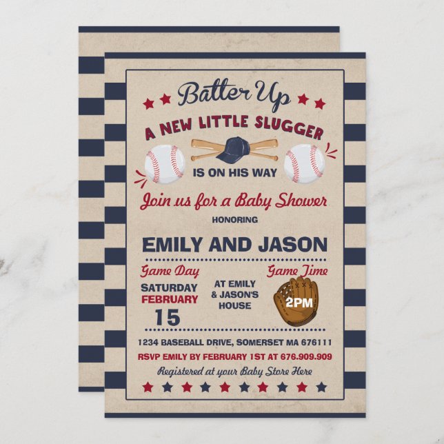 Baseball Baby Shower Invitation Baseball Shower (Front/Back)