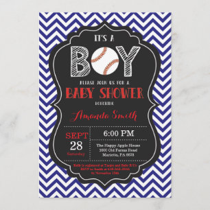 Baseball Baby Shower Invitation Boy Blue Chevron