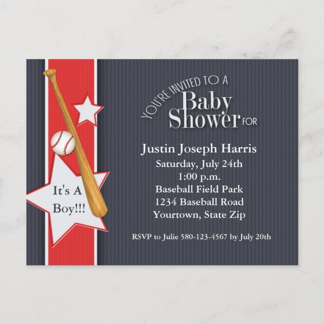 Baseball Baby Shower Invitation Navy Red (Front)