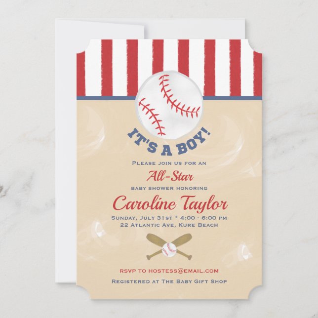 Baseball Baby Shower Invitation Ticket Style (Front)