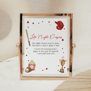 Baseball Baby Shower Late Night Diapers Poster