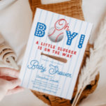 Baseball Baby Shower Sports Theme Invitation<br><div class="desc">Cute sports theme baby shower invitation card featuring illustrations of a baseball and bat. The typography text says "oh boy! a little slugger is on the way." Blue and red colour theme.</div>
