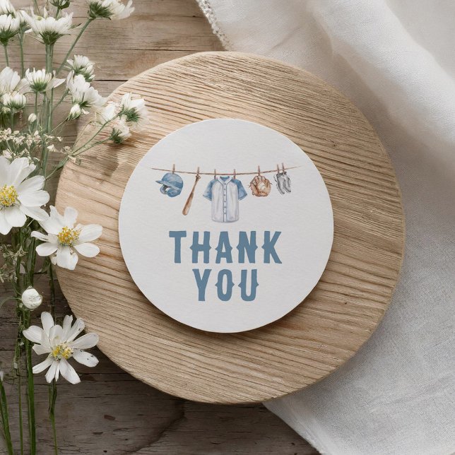Baseball Baby Shower Thank You Classic Round Sticker (Creator Uploaded)