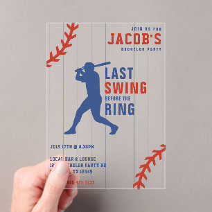 Baseball Bachelor Party Last Swing Before the Ring Acrylic Invitations