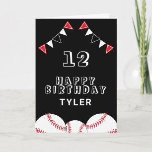 Baseball Ball and Flags Sports Kids Birthday Card
