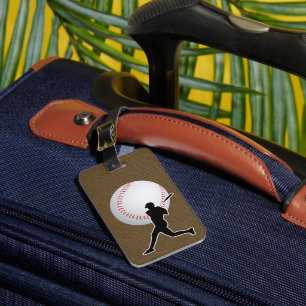 Baseball - Ball and Player silhouette Name Address Luggage Tag