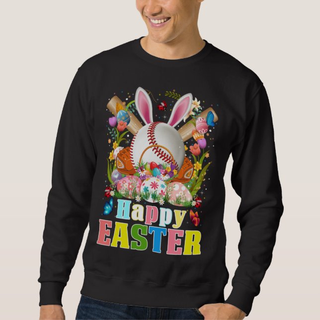 Baseball Ball & Bats Bunny Ears Easter Day Boys Ki Sweatshirt (Front)