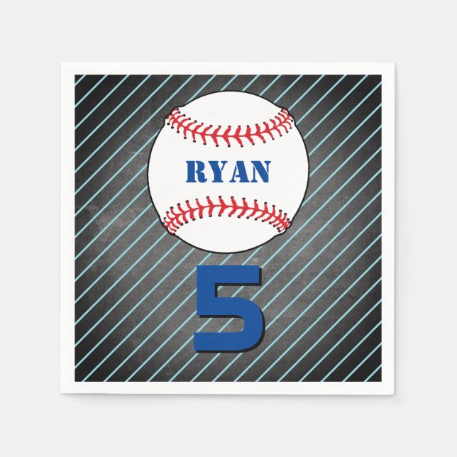 Baseball Ball Birthday Personalised Kids Party Napkin (Front)