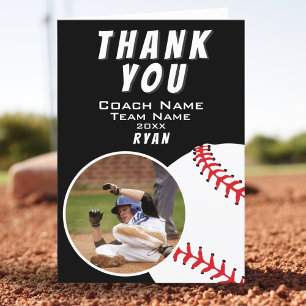 Baseball Ball Black Thank you Coach Photo Card