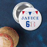 Baseball Ball Bunting Flags 60th Birthday 6 Cm Round Badge<br><div class="desc">Baseball Ball Bunting Flags 60th Birthday button. The design has baseball and bunting flags in red,  white and blue colours. Add your name.</div>