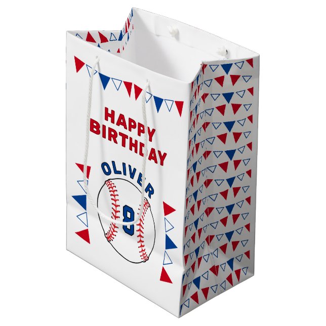 Baseball Ball Bunting Flags Kids Birthday  Medium Gift Bag (Front Angled)
