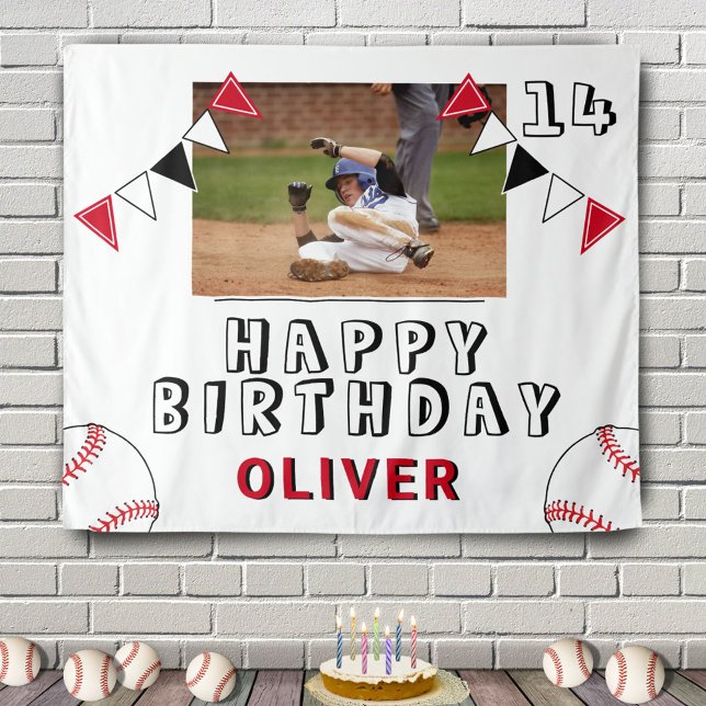 Baseball Ball Bunting Flags Photo Birthday Party  Tapestry (Creator Uploaded)