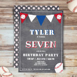 Baseball Ball Chalkboard Sports Kids Birthday  Invitation<br><div class="desc">Baseball Ball Chalkboard Sports Kids Birthday Invitation. Cute baseball birthday party card. The design has baseball balls and bunting flags in red, white and blue colours on a chalkboard background. Personalise this birthday invite with a child`s name, age and personalise all the data on the invitation. Great as a birthday...</div>