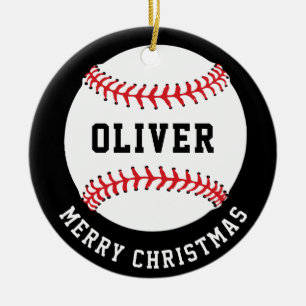 Baseball Ball Custom Name Merry Christmas Ceramic Tree Decoration