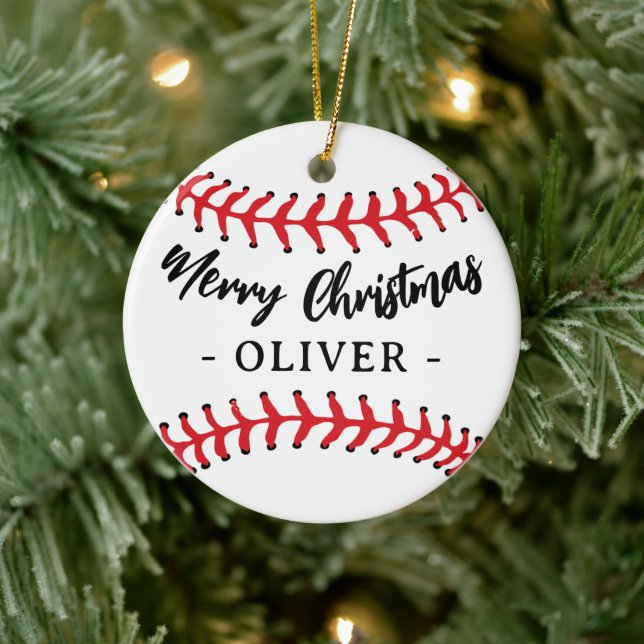 Baseball Ball Custom Name Merry Christmas Ceramic Tree Decoration (Tree)