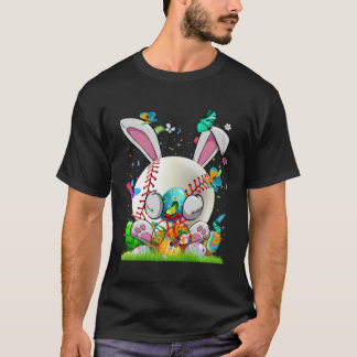 Baseball Ball Egg Bunny Ears Happy Easter Day Men  T-Shirt