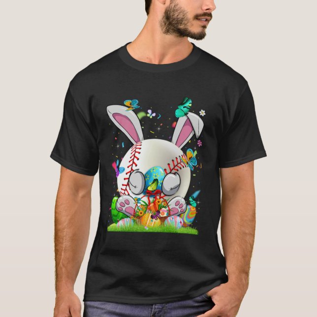 Baseball Ball Egg Bunny Ears Happy Easter Day Men  T-Shirt (Front)