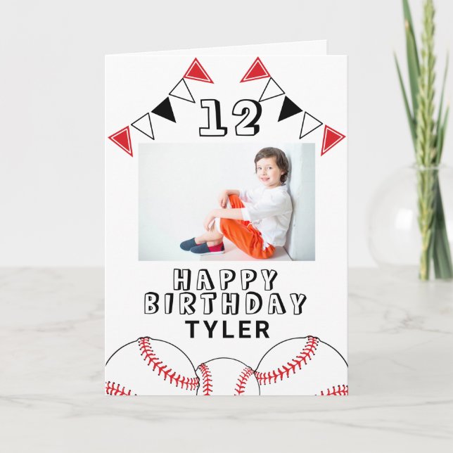 Baseball Ball Flags Sports Kids Photo Birthday Car Card (Front)