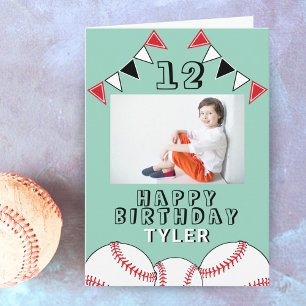 Baseball Ball Flags Sports Kids Photo Birthday Card