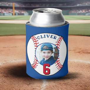 Baseball Ball Kids Birthday Photo Can Cooler