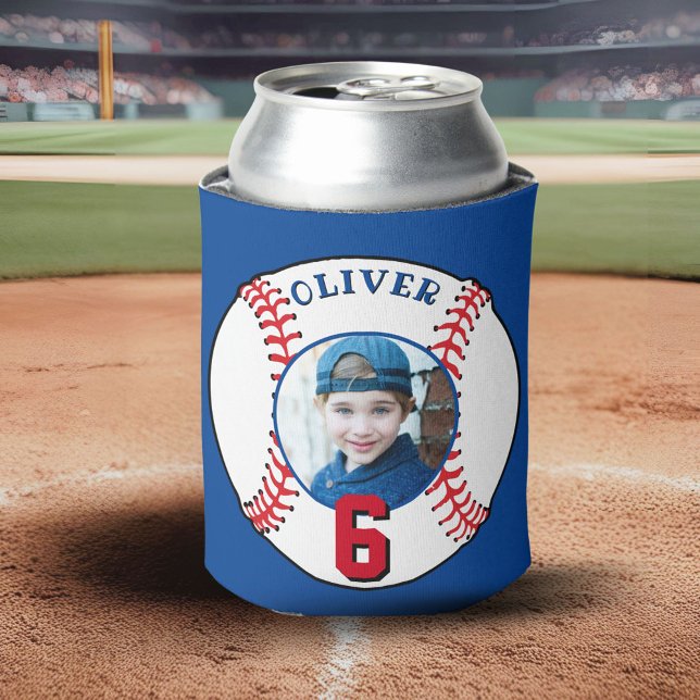 Baseball Ball Kids Birthday Photo Can Cooler (Creator Uploaded)