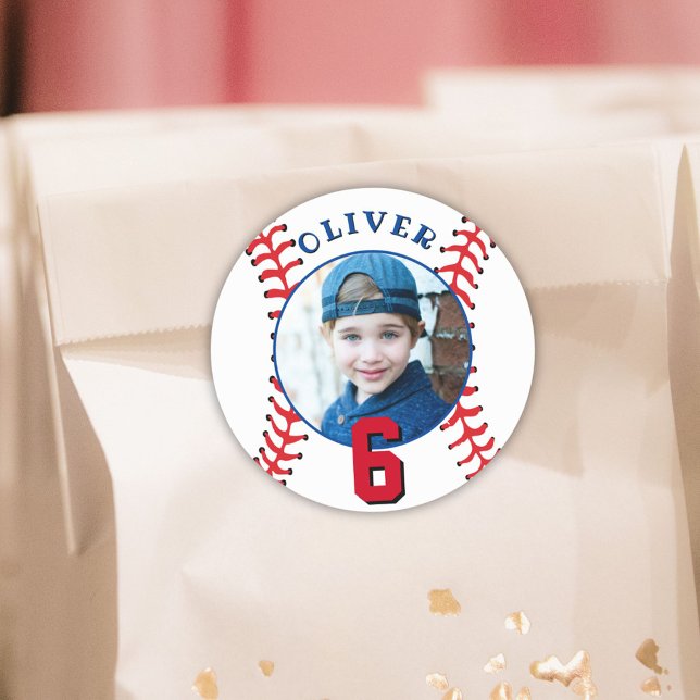Baseball Ball Kids Birthday Photo Classic Round Sticker (Creator Uploaded)