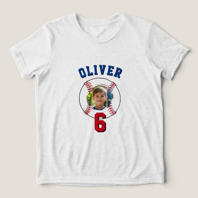Baseball Ball Kids Birthday Photo Tri-Blend Shirt (Design Front)