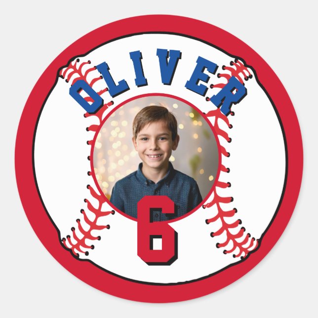 Baseball Ball Kids Photo Birthday Classic Round Sticker (Front)