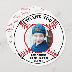 Baseball Ball Kids Photo Birthday Thank You Card