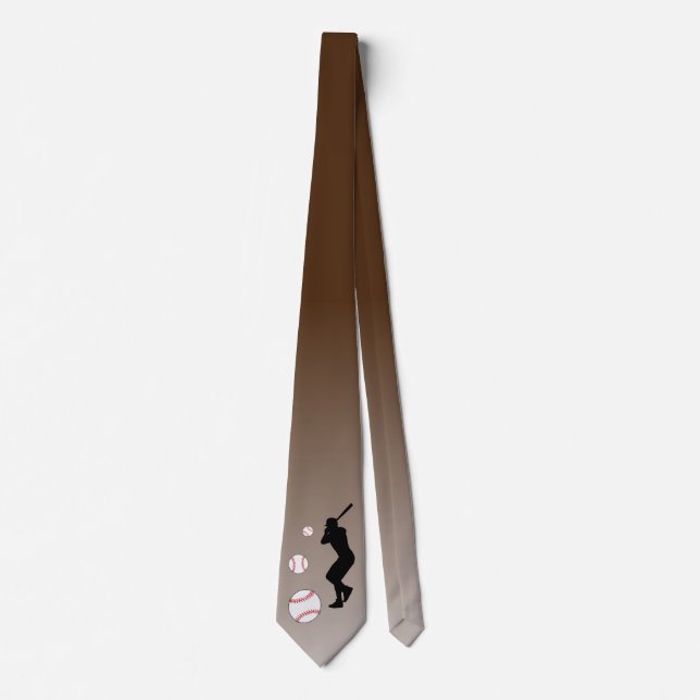 Baseball Ball Player Black Silhouette  Tie (Front)